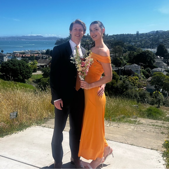 Bailey 44 x Revolve Dani Draped Off The Shoulder Maxi Dress Gown Sangria Orange - Picture 6 of 8